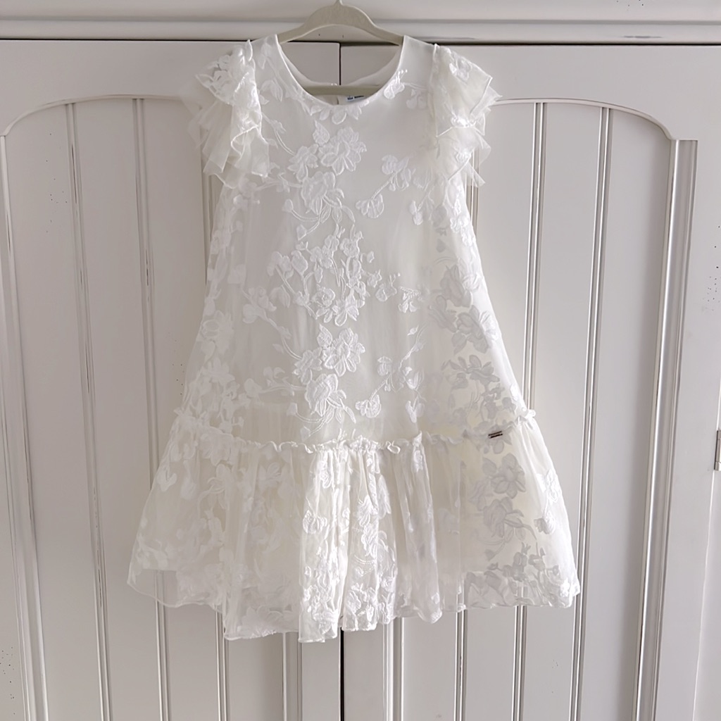 Nwot! Mayoral Girls Cream Embroidered Tulle Dress